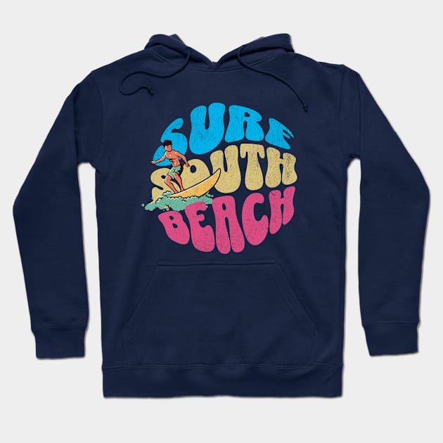 Surf South Beach Miami Florida Vintage Surfboard Surfing Hoodie by TGKelly